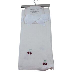 Bonbini NY Ivory Knit Cherry Embroidered Baby Blanket Infant Girls NWT RARE